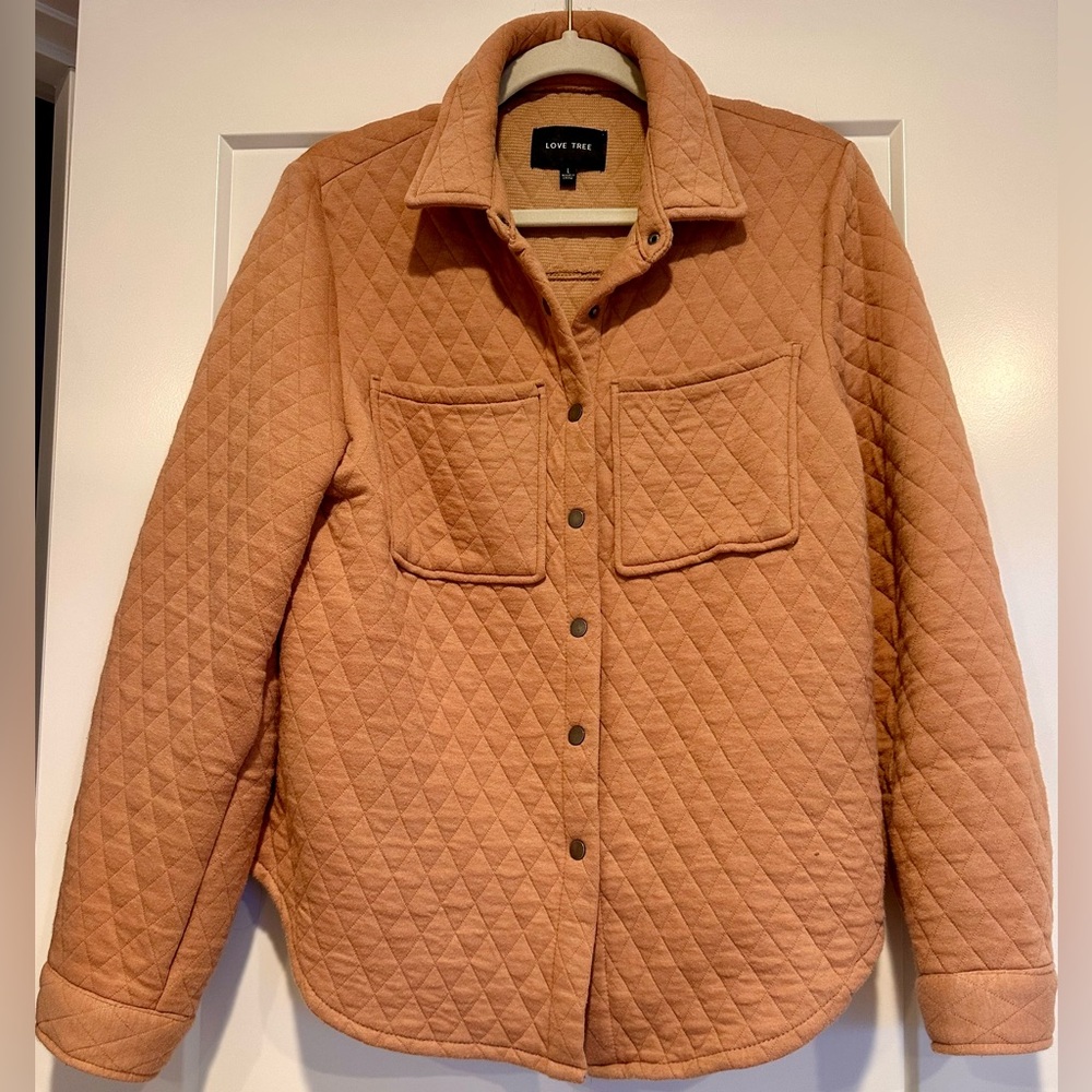Love Tree Quilted Button-Down Shirt in Light Brown - Picture 3 of 5